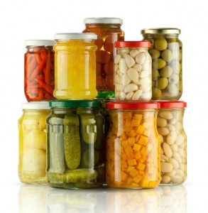 Preserved vegetables on white background